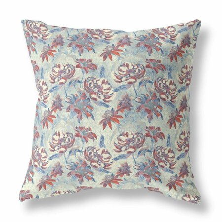 PALACEDESIGNS 26 in. Roses Indoor & Outdoor Throw Pillow Red & Green PA3101359
